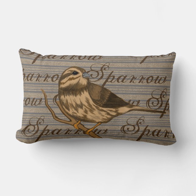 Cojín Lumbar Song Sparrow en Pinstripes y Faux Burlap (Anverso)
