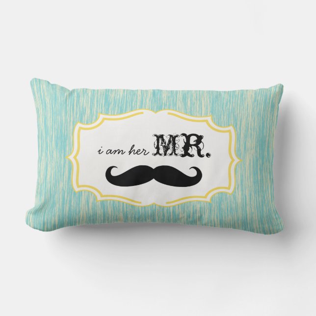 Cojín Lumbar Soy su Sr. Aqua y Lime Mustache Pillow (Anverso)