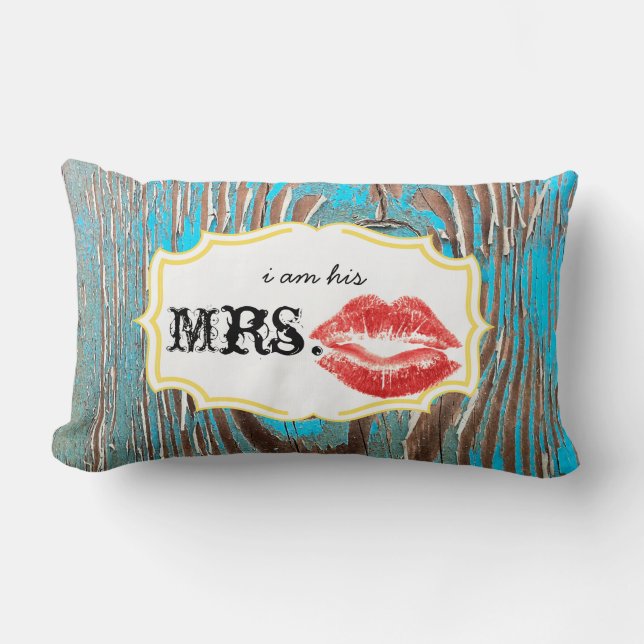 Cojín Lumbar Soy su Sra. Red Lips Old Barn Wood Aqua Pillow (Anverso)