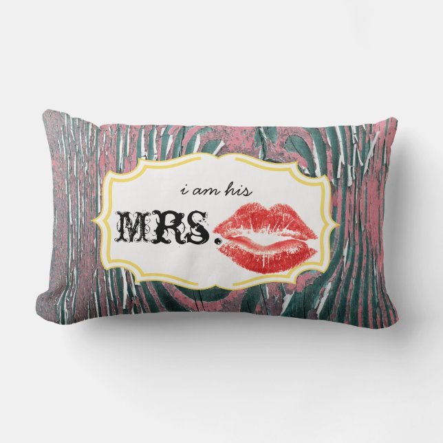 Cojín Lumbar Soy su Sra. Red Lips Old Barn Wood Mauve Pillow (Anverso)