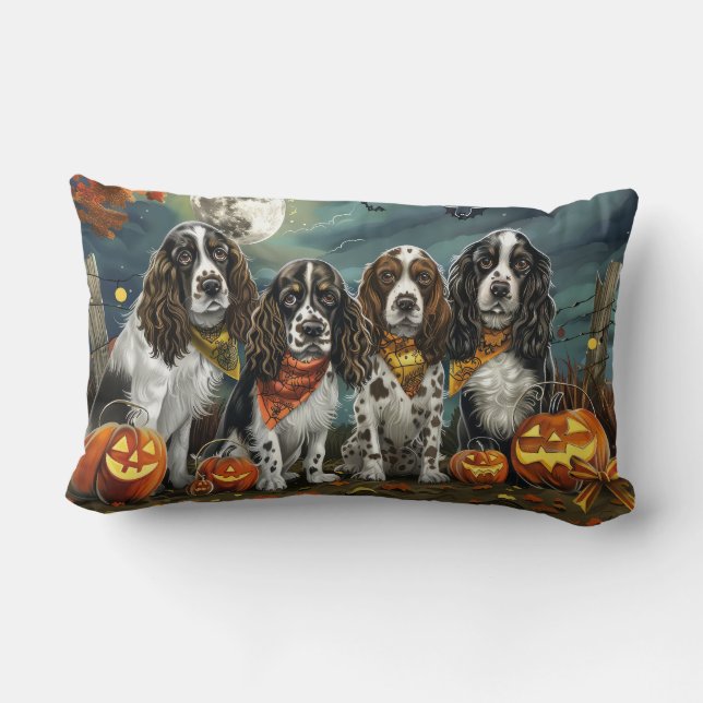 Cojín Lumbar Springer Spaniel Halloween Espeluznante (Reverso )