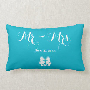 Cojín Lumbar Sr. y Sra. Blue White Seahorse Boda Pillows