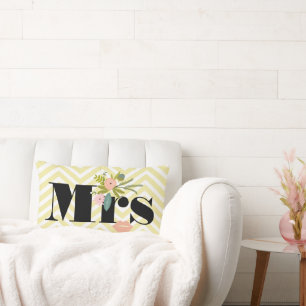 Cojín Lumbar Sra. Pale Yellow White Verde azulada Zig Zag