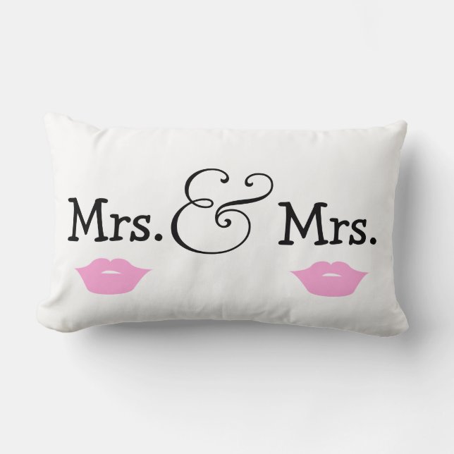 Cojín Lumbar Sra. y Sra. Two Brides Lips Boda Gift (Anverso)