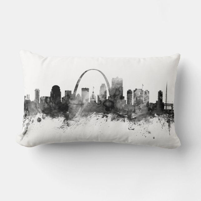 Cojín Lumbar St Louis Missouri Skyline Black White (Anverso)