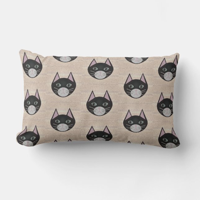 Cojín Lumbar Stained Glass Black Cat, Beige (Anverso)