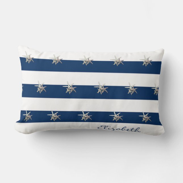 Cojín Lumbar Starfish Adorable, Navy Blue Stripes Personalizado (Anverso)