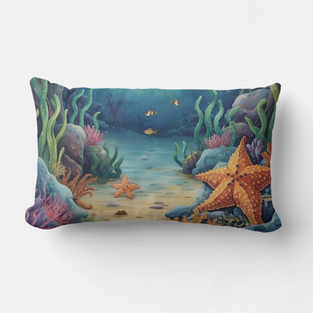 Cojín Lumbar Starfish and Tropical Sea Life (Anverso)
