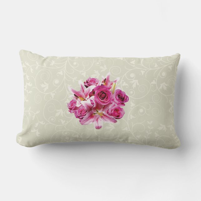 Cojín Lumbar Stargazer Lilies y Rosas (Anverso)