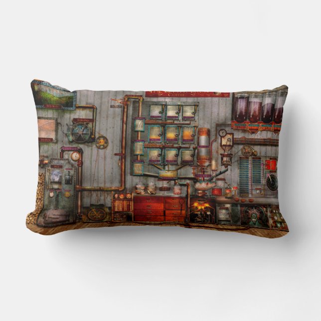 Cojín Lumbar Steampunk - café - el fabricante de café de la (Anverso)