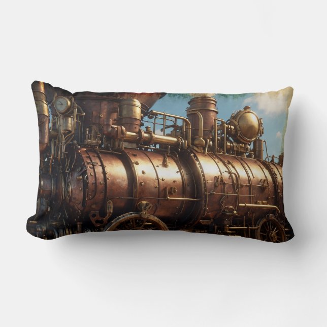 Cojín Lumbar Steampunk Copper Steam Train (Anverso)