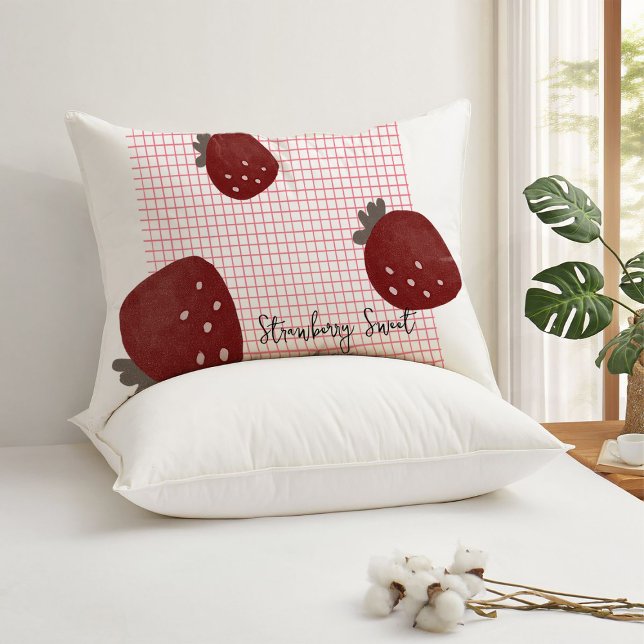 Cojín Lumbar Strawberry Sweet Love – Minimal Berry Trio on Red  (Subido por el creador)