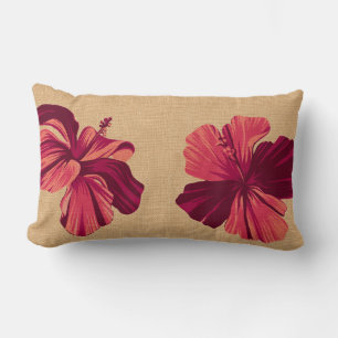 Cojín Lumbar Streaky Hawai Hibiscus FauxLinen Lumbar Pillows