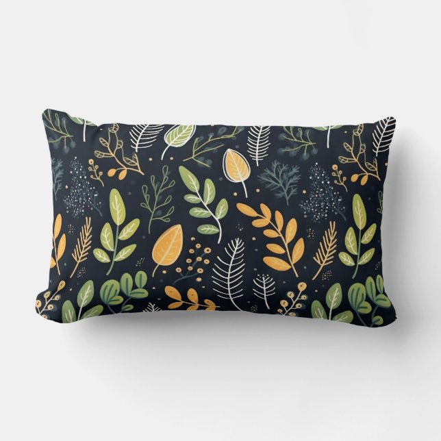 Cojín Lumbar Stylish Green and Yellow Foliage Pattern  (Anverso)