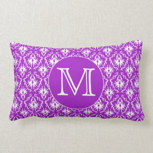 Cojín Lumbar Su letra. Modelo púrpura y blanco del damasco