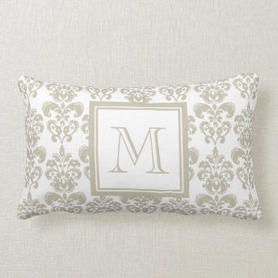 Cojín Lumbar Su monograma, modelo beige 2 del damasco