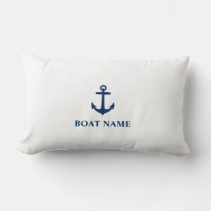 Cojín Lumbar Su nombre de barco - Azul y blanco de la marina de