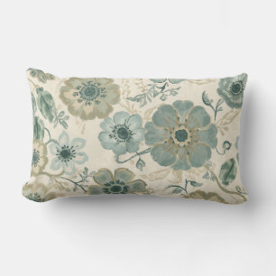 Cojín Lumbar Suave Floral de Casa de Campo en Azul Polvoriento 