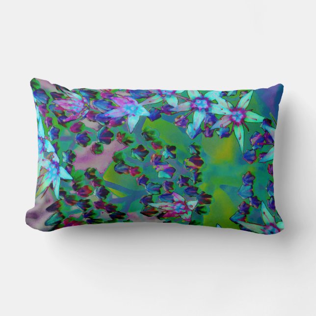 Cojín Lumbar Suculentas flores de sedum en Aqua, púrpura y azul (Anverso)