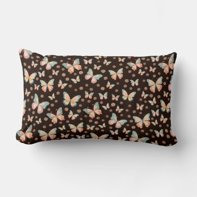 Cojín Lumbar Sueños bohemios de mariposas y flores. (Anverso)