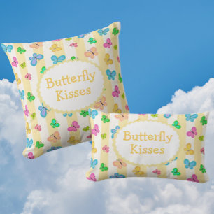 Cojín Lumbar Sueños de Mariposa Amarillo Blanco Raya Personaliz