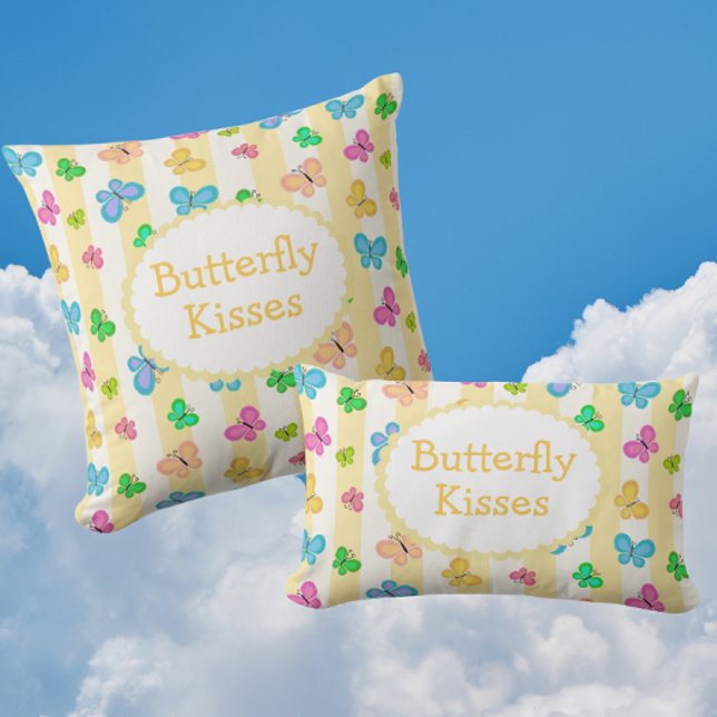 Cojín Lumbar Sueños de Mariposa Amarillo Blanco Raya Personaliz (Personalize with a name or message!)