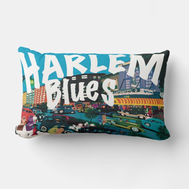 Cojín Lumbar Sueños del Blues de Harlem (Anverso)
