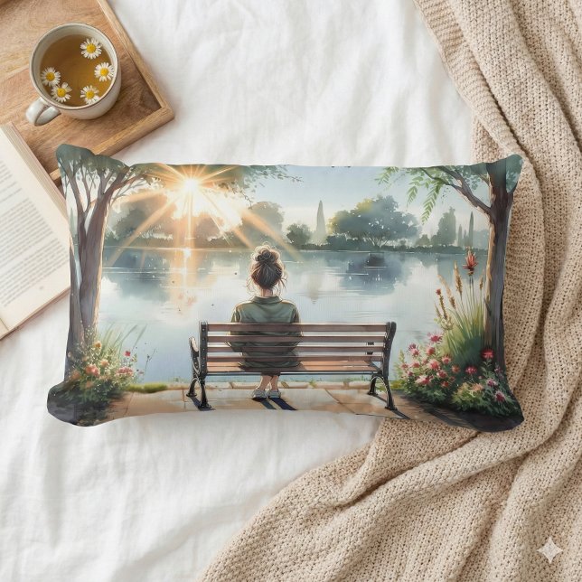Cojín Lumbar Sunset Reflections Lake Scene (Sunset Reflections Lake Scene Lumbar Pillow Mockup A )