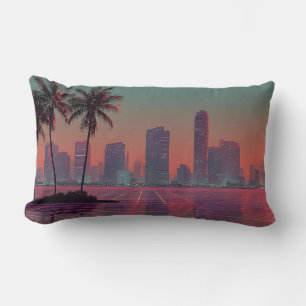 Cojín Lumbar Sunset retro de ciudades de onda sintética