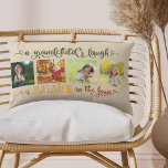 Cojín Lumbar Sunshine en la casa del nieto cita 4 foto<br><div class="desc">Crea tu propia almohada de fotos personalizado con 4 de tus fotos favoritas. El diseño presenta la frase "la risa de un nieto es el sol en la casa". Está escrita en caligrafía ornamentada con corazones de amor y una paleta de color oscuro de verde oliva a través de un...</div>