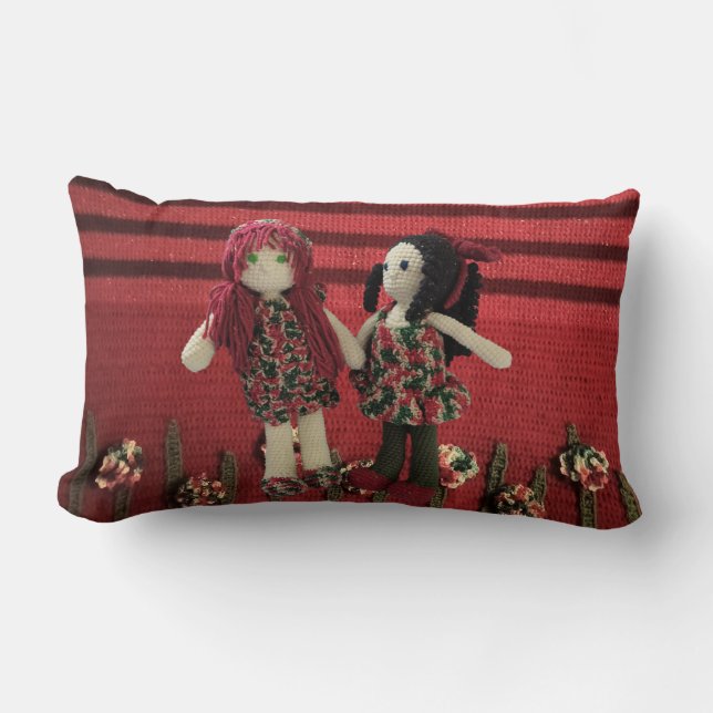 Cojín Lumbar Super Cute Amigurumi Los mejores amigos muñecas al (Anverso)