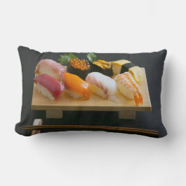 Cojín Lumbar Sushi plate on wood - Japanese food cushion