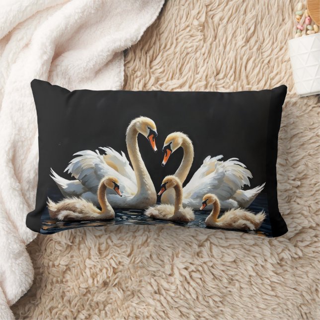 Cojín Lumbar Swan Family on Black Lake Artwork (Manta)