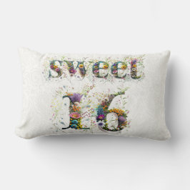 Cojín Lumbar Sweet 16 Happy Birthday Wildflowers Text