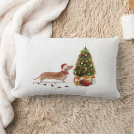 Cojín Lumbar Tan Dachshund graciosos Navidades perro con árbol