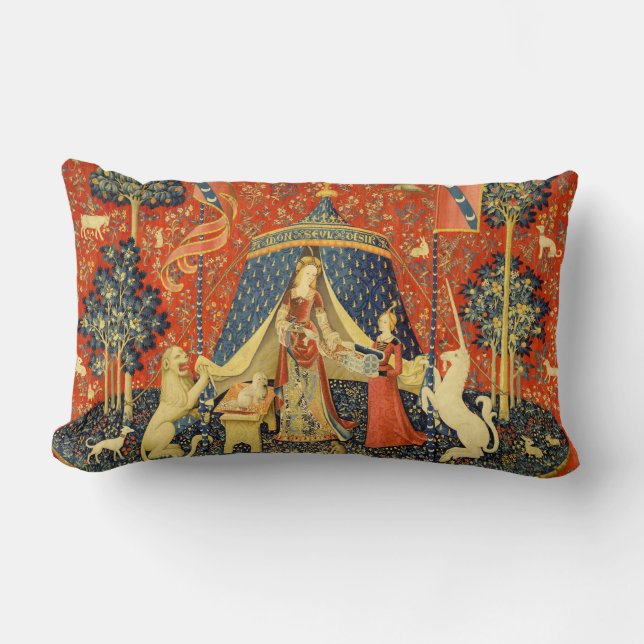 Cojín Lumbar Tapestries de Unicorn Lady Legend Medieval (Anverso)