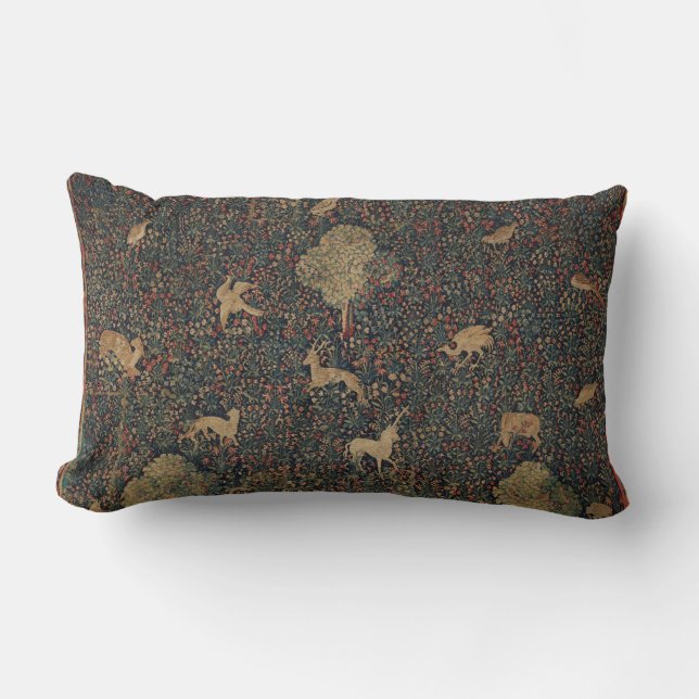 Cojín Lumbar Tapiz de Millefleurs con animales (Anverso)