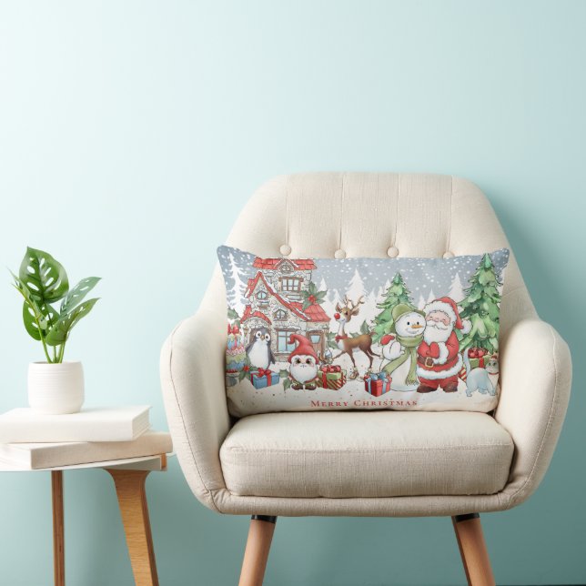 Cojín Lumbar Tarjeta de Rudolph navidades Santa Snowman (Silla)