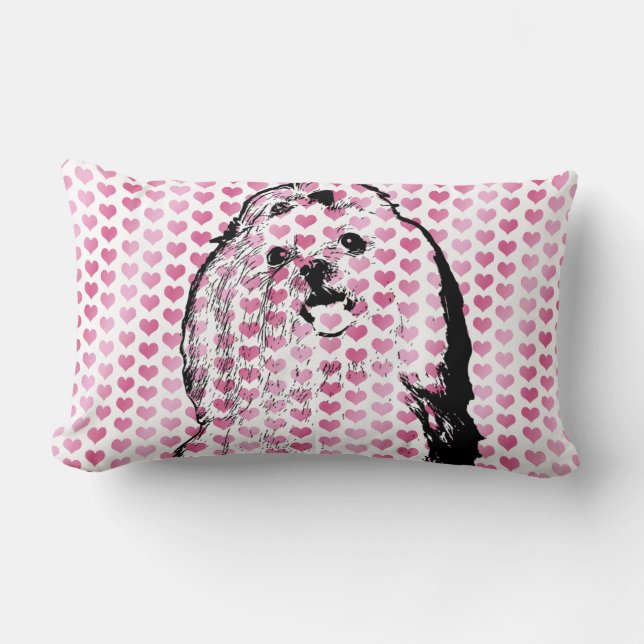 Cojín Lumbar Tarjetas del día de San Valentín - silueta maltesa (Anverso)