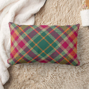 Cojín Lumbar Tartan Escocés Cuadros Verde Rojo Amarillo
