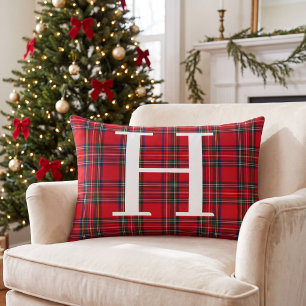 Cojín Lumbar Tartan Rojo de Cuadros Personalizado con Monograma