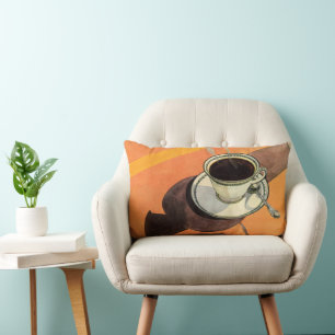 Cojín Lumbar Taza de café vintage, platillo, cuchara, comedor r