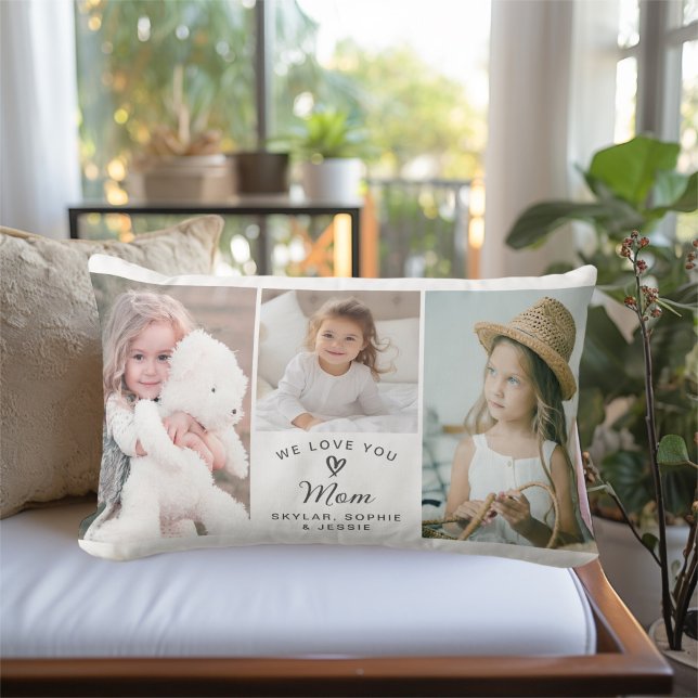 Cojín Lumbar Te amamos el Collage de fotos de los niños de mamá (Personalize with your selected photos and text for a thoughtful gift for Mom.)