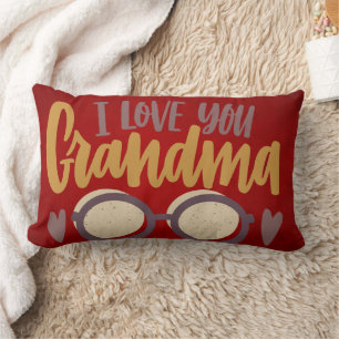 Cojín Lumbar Te amo el guión de caligrafía de la abuela rojo
