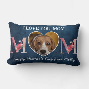 Cojín Lumbar Te quiero mamá personalizado de corazón floral fot