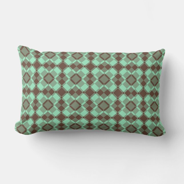 Cojín Lumbar Teal Brown Checker Argyle Pattern (Anverso)