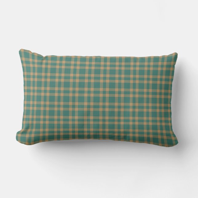 Cojín Lumbar Teal Brown Plaid Pattern (Anverso)