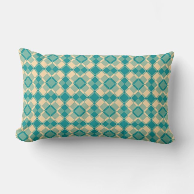 Cojín Lumbar Teal Yellow Checker Argyle Pattern (Anverso)