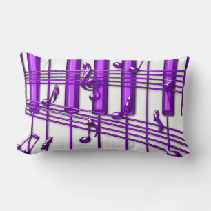 Cojín Lumbar Teclado de piano de cola morado con notas musicale