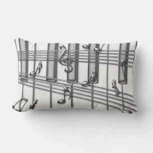 Cojín Lumbar Teclado de piano de cola plateado con notas musica